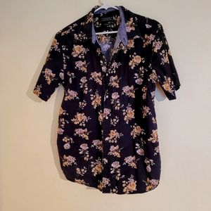 Mens LG floral print short sleeve casual button up